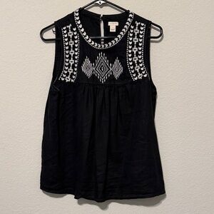 I Crew Linen Top with White Embroidery